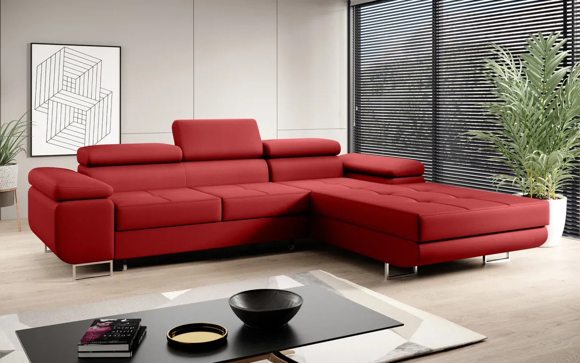 Designer Ecksofa Calvera mit Schlaf- und Klappfunktion in Kunstleder