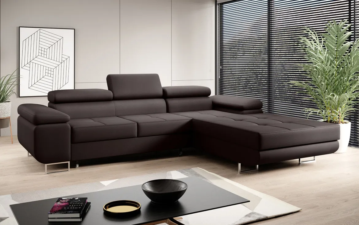 Designer Ecksofa Calvera mit Schlaf- und Klappfunktion in Kunstleder