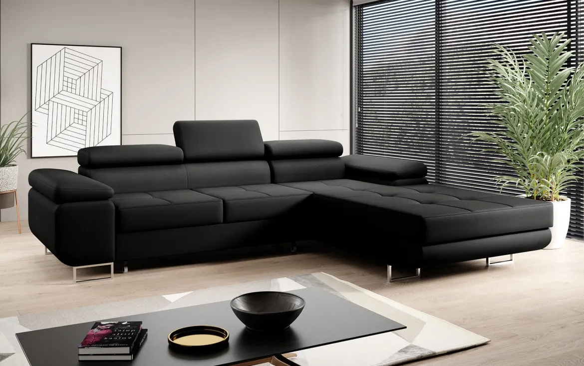 Designer Ecksofa Calvera mit Schlaf- und Klappfunktion in Kunstleder