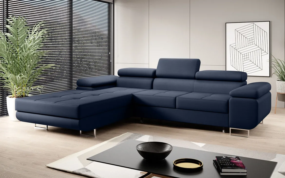 Designer Ecksofa Calvera mit Schlaf- und Klappfunktion in Kunstleder