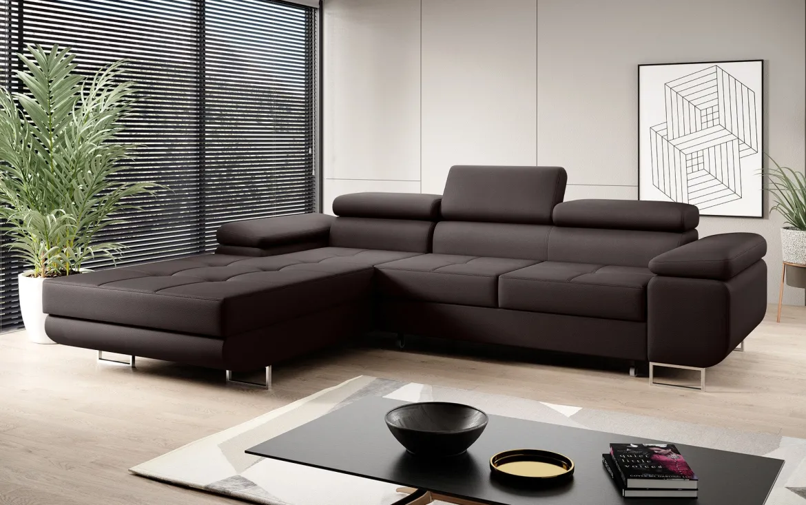 Designer Ecksofa Calvera mit Schlaf- und Klappfunktion in Kunstleder