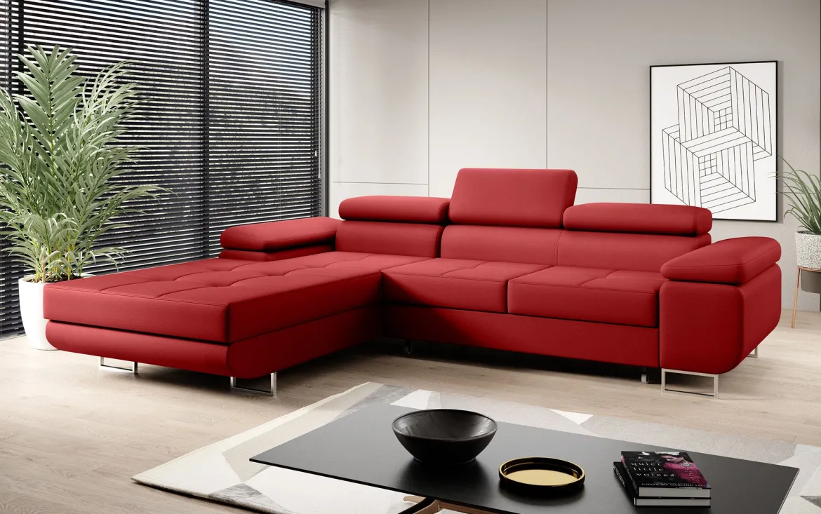 Designer Ecksofa Calvera mit Schlaf- und Klappfunktion in Kunstleder