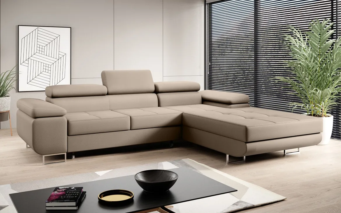 Designer Ecksofa Calvera mit Schlaf- und Klappfunktion in Kunstleder