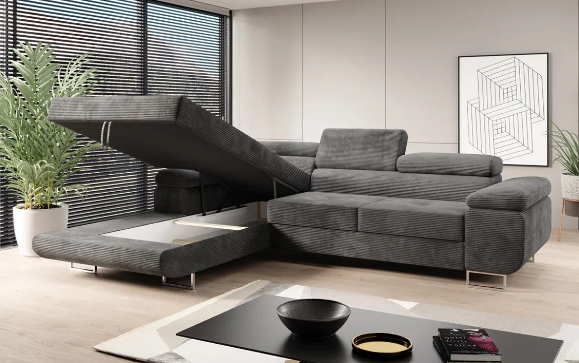 Designer Ecksofa Calvera mit Schlaf- und Klappfunktion in Cord