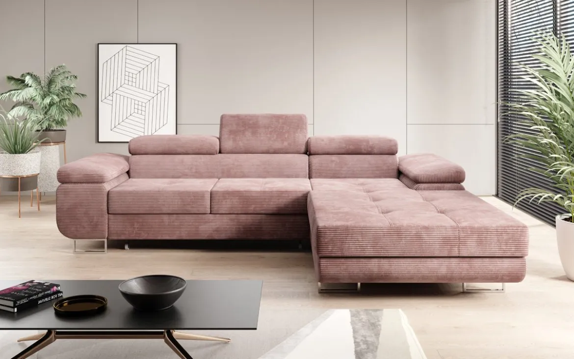 Designer Ecksofa Calvera mit Schlaf- und Klappfunktion in Cord