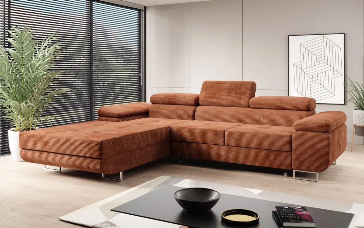 Designer Ecksofa Calvera mit Schlaf- und Klappfunktion in Cord