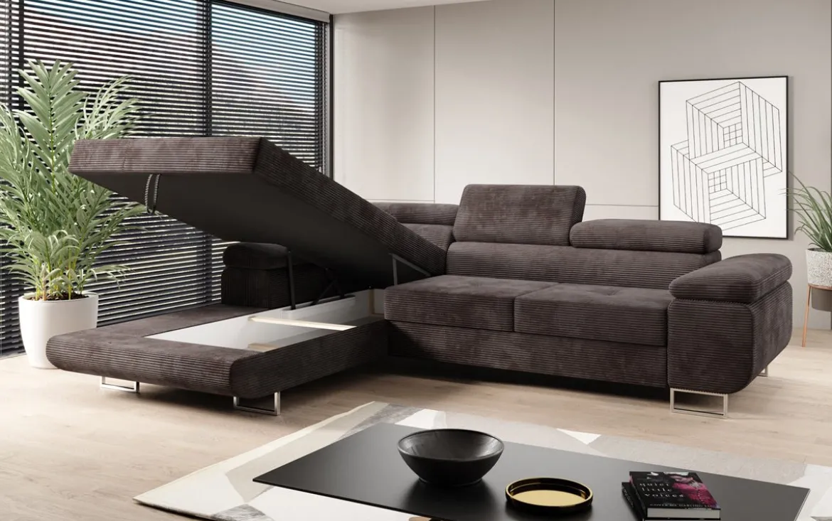 Designer Ecksofa Calvera mit Schlaf- und Klappfunktion in Cord