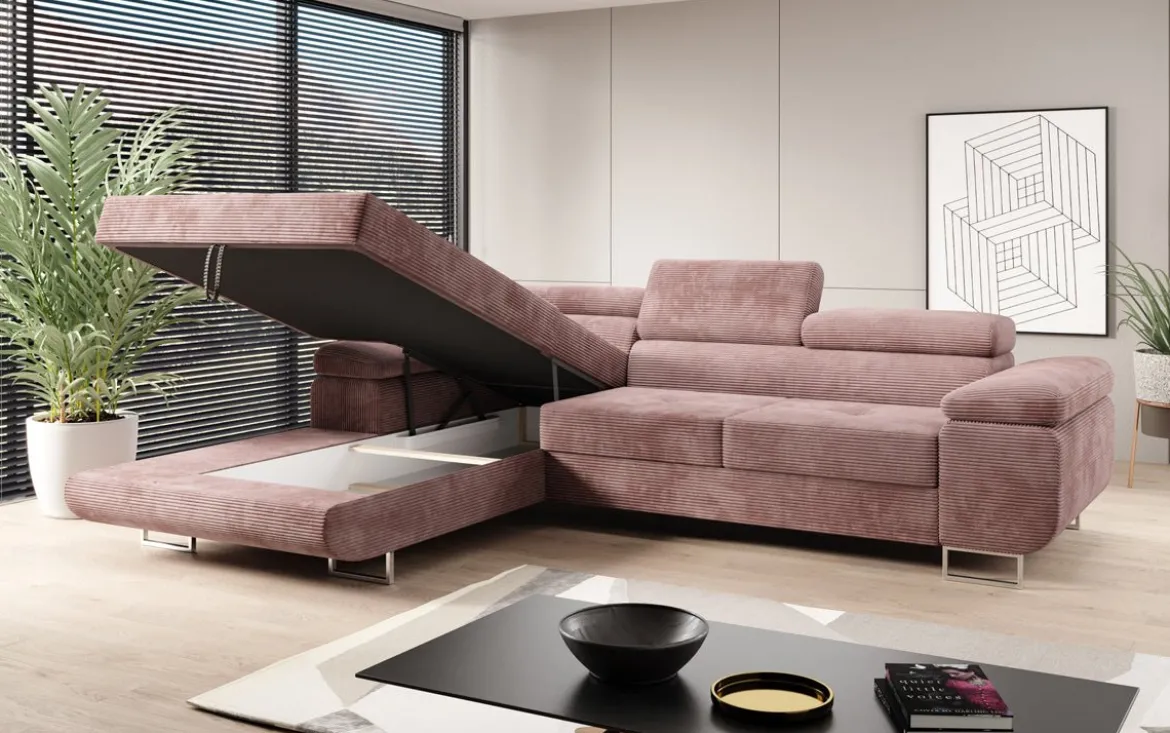 Designer Ecksofa Calvera mit Schlaf- und Klappfunktion in Cord