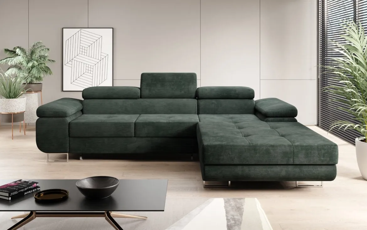 Designer Ecksofa Calvera mit Schlaf- und Klappfunktion in Cord