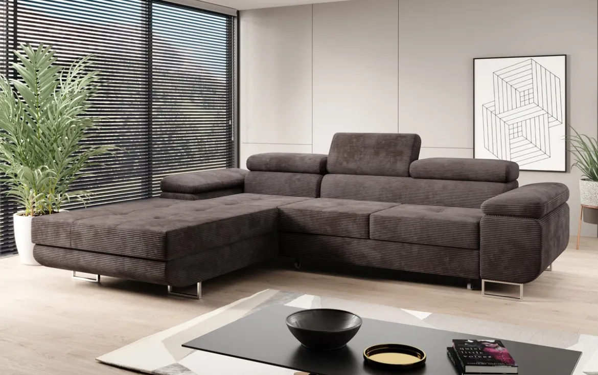 Designer Ecksofa Calvera mit Schlaf- und Klappfunktion in Cord