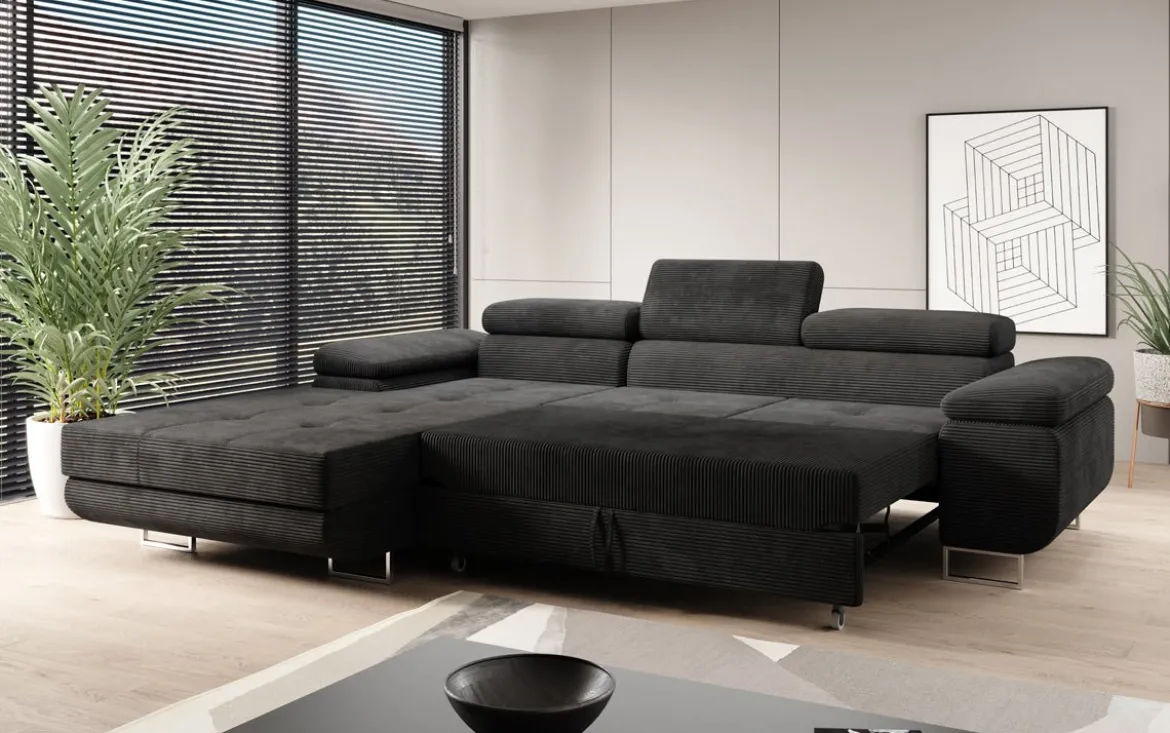 Designer Ecksofa Calvera mit Schlaf- und Klappfunktion in Cord