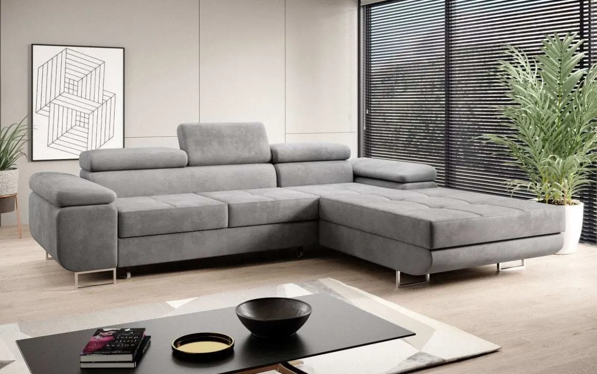 Designer Ecksofa Calvera mit Schlaf- und Klappfunktion in Samt