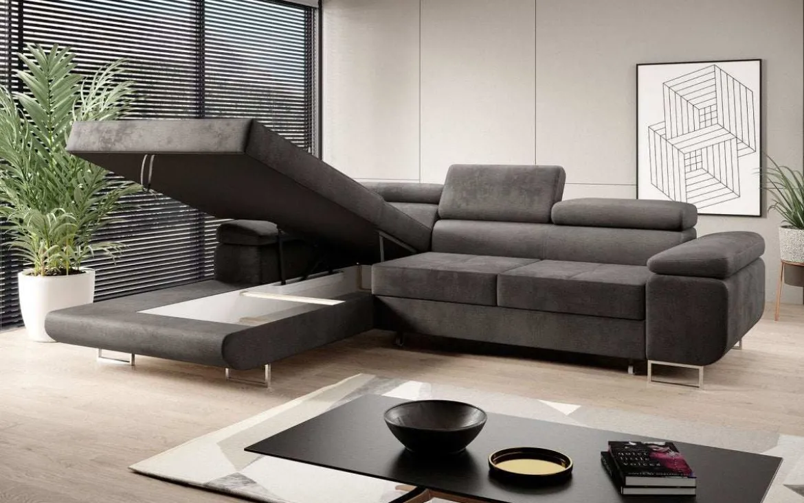 Designer Ecksofa Calvera mit Schlaf- und Klappfunktion in Samt