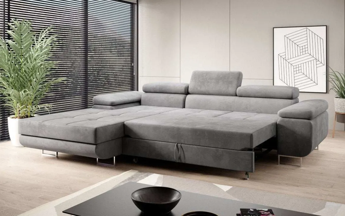 Designer Ecksofa Calvera mit Schlaf- und Klappfunktion in Samt