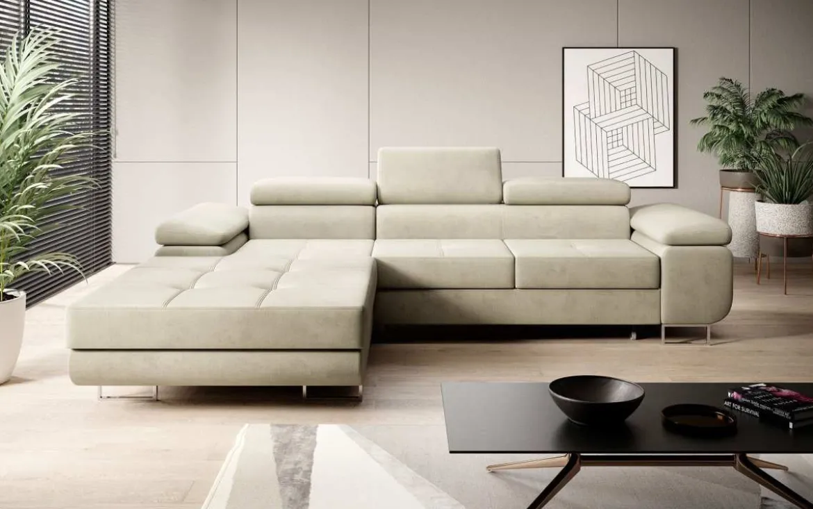 Designer Ecksofa Calvera mit Schlaf- und Klappfunktion in Samt