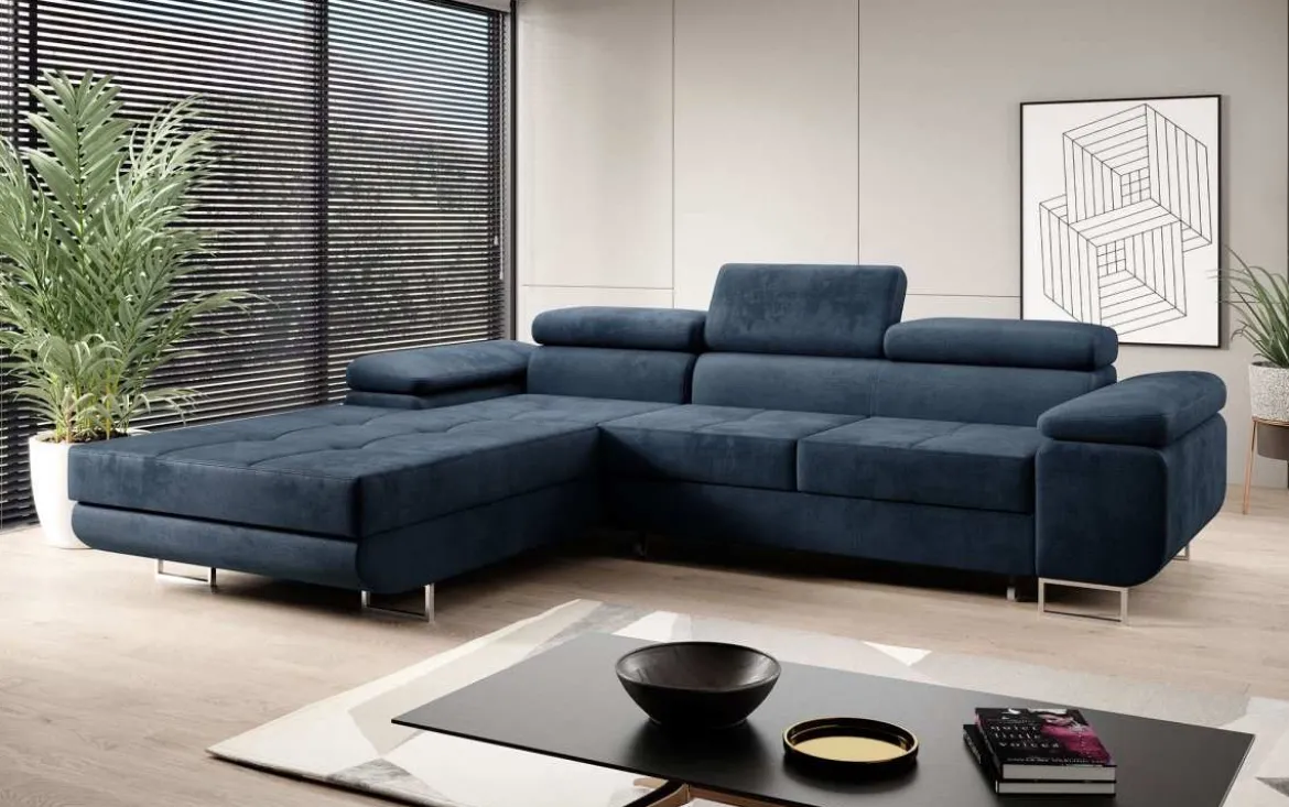 Designer Ecksofa Calvera mit Schlaf- und Klappfunktion in Samt