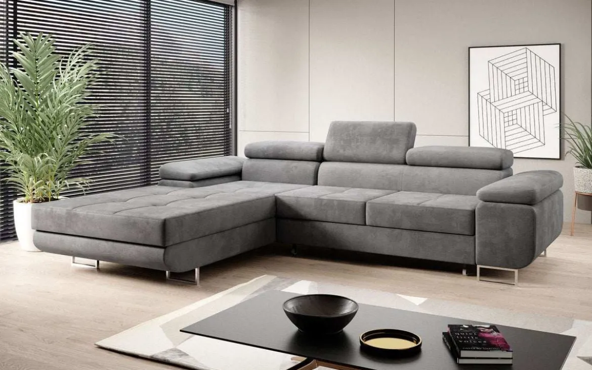 Designer Ecksofa Calvera mit Schlaf- und Klappfunktion in Samt