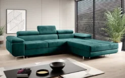 Designer Ecksofa Calvera mit Schlaf- und Klappfunktion in Samt