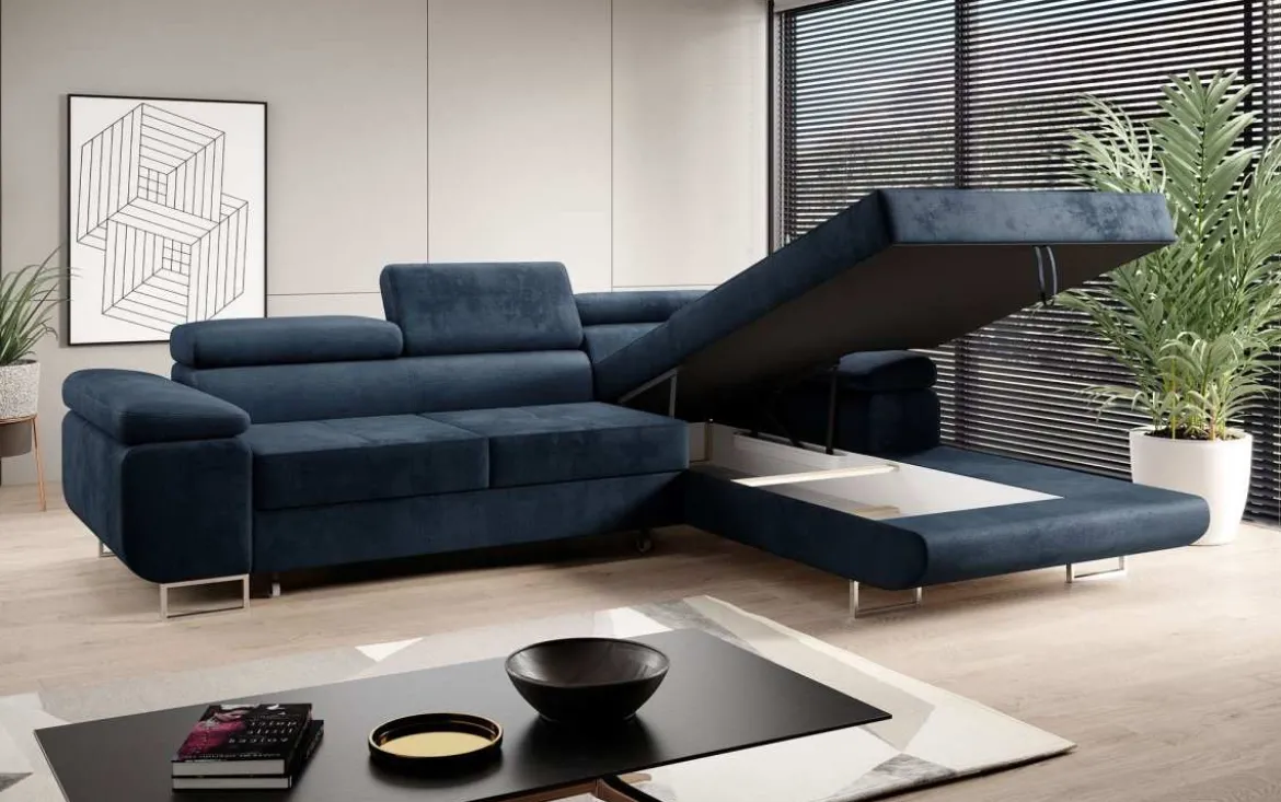 Designer Ecksofa Calvera mit Schlaf- und Klappfunktion in Samt