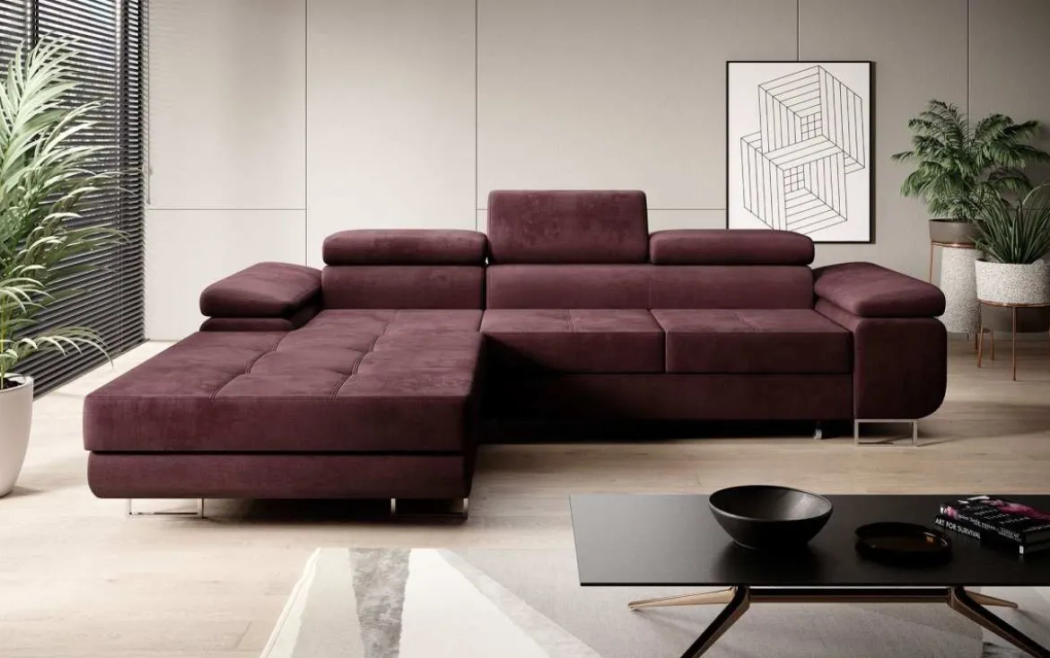Designer Ecksofa Calvera mit Schlaf- und Klappfunktion in Samt