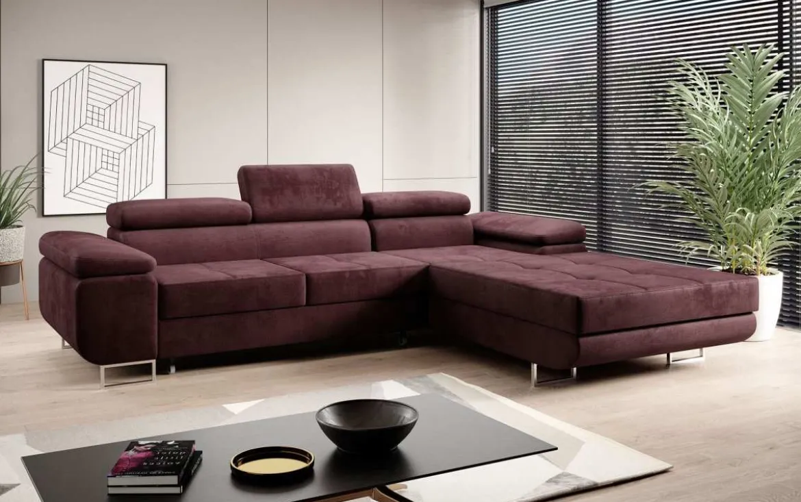 Designer Ecksofa Calvera mit Schlaf- und Klappfunktion in Samt