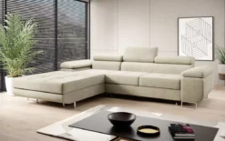Designer Ecksofa Calvera mit Schlaf- und Klappfunktion in Samt