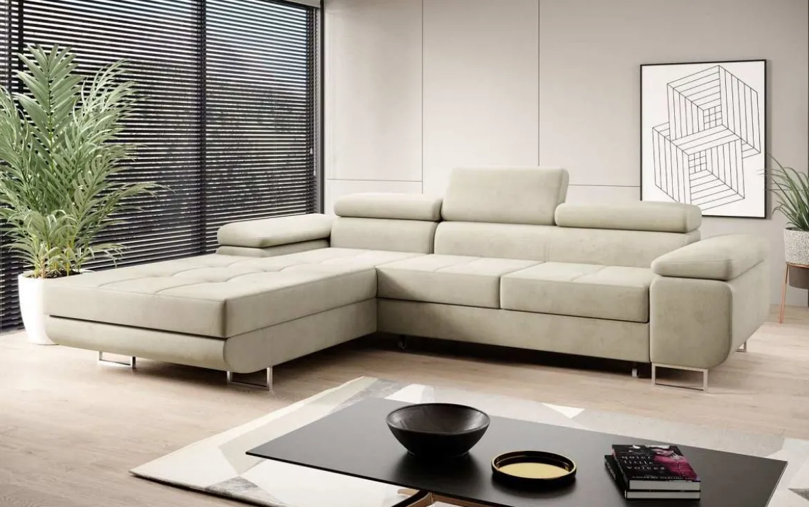 Designer Ecksofa Calvera mit Schlaf- und Klappfunktion in Samt