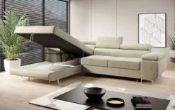 Designer Ecksofa Calvera mit Schlaf- und Klappfunktion in Samt