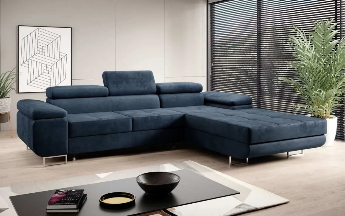 Designer Ecksofa Calvera mit Schlaf- und Klappfunktion in Samt