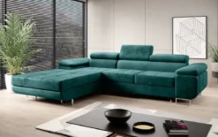 Designer Ecksofa Calvera mit Schlaf- und Klappfunktion in Samt