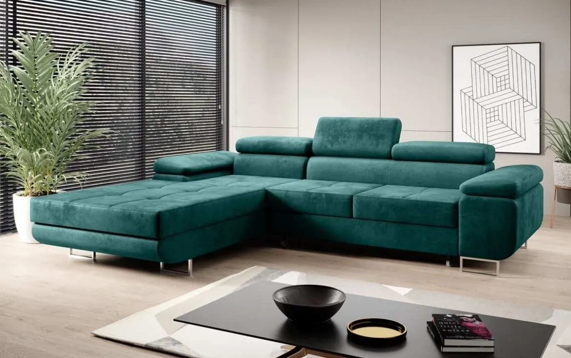 Designer Ecksofa Calvera mit Schlaf- und Klappfunktion in Samt