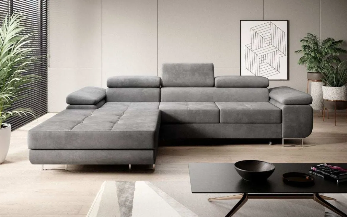 Designer Ecksofa Calvera mit Schlaf- und Klappfunktion in Samt