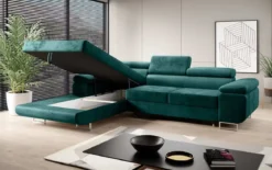 Designer Ecksofa Calvera mit Schlaf- und Klappfunktion in Samt