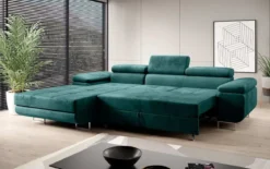 Designer Ecksofa Calvera mit Schlaf- und Klappfunktion in Samt