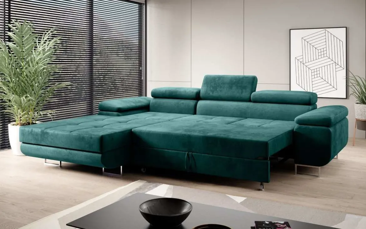 Designer Ecksofa Calvera mit Schlaf- und Klappfunktion in Samt