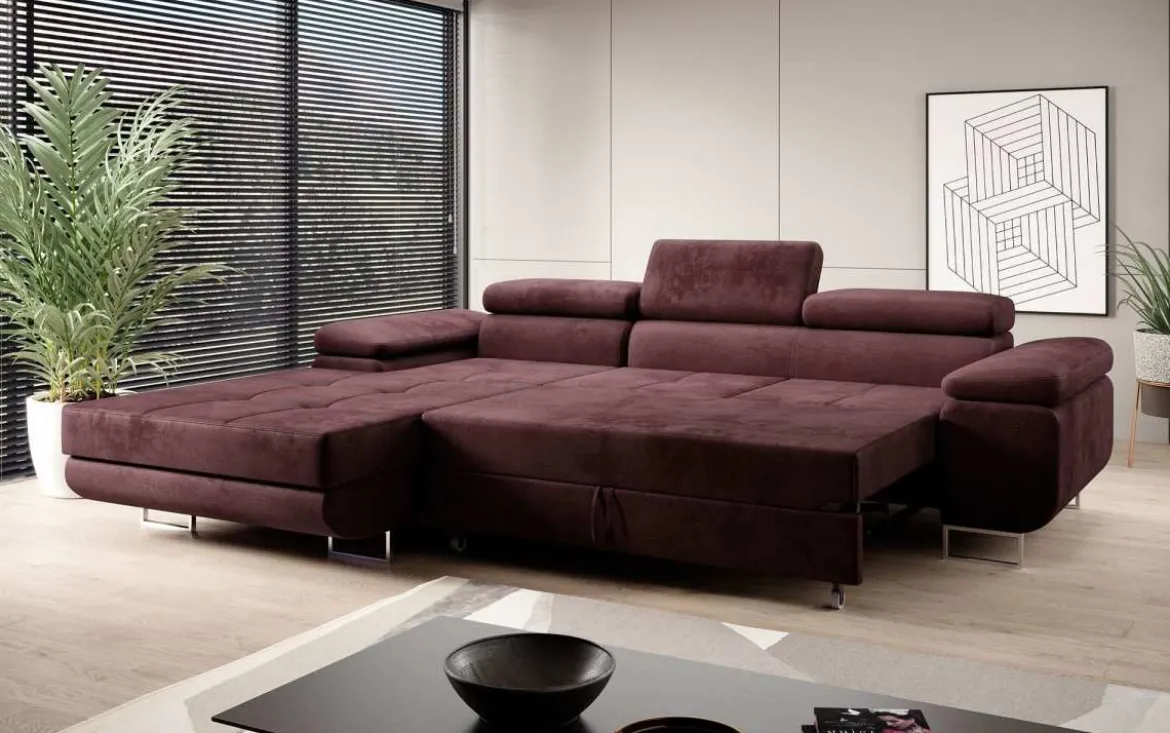 Designer Ecksofa Calvera mit Schlaf- und Klappfunktion in Samt
