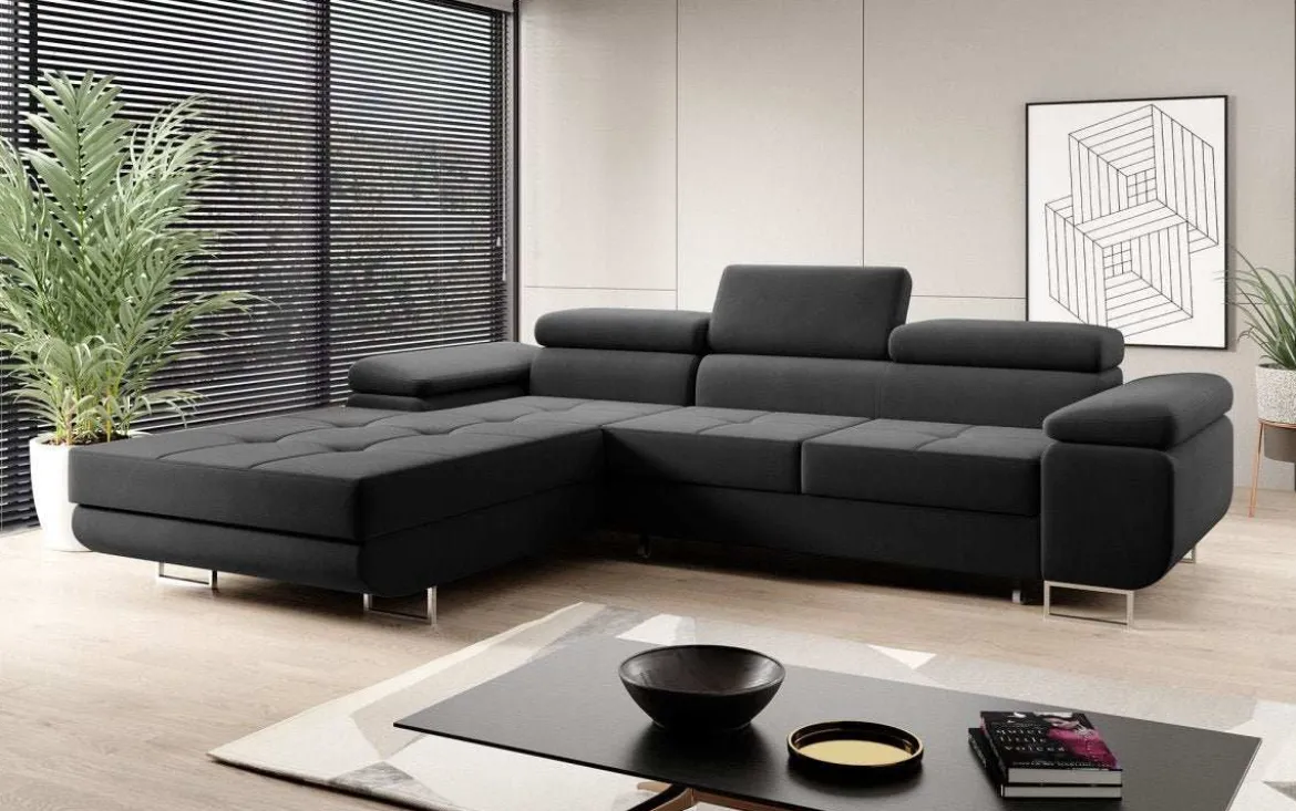 Designer Ecksofa Calvera mit Schlaf- und Klappfunktion in Samt