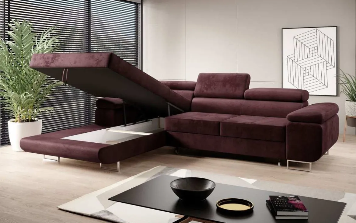 Designer Ecksofa Calvera mit Schlaf- und Klappfunktion in Samt