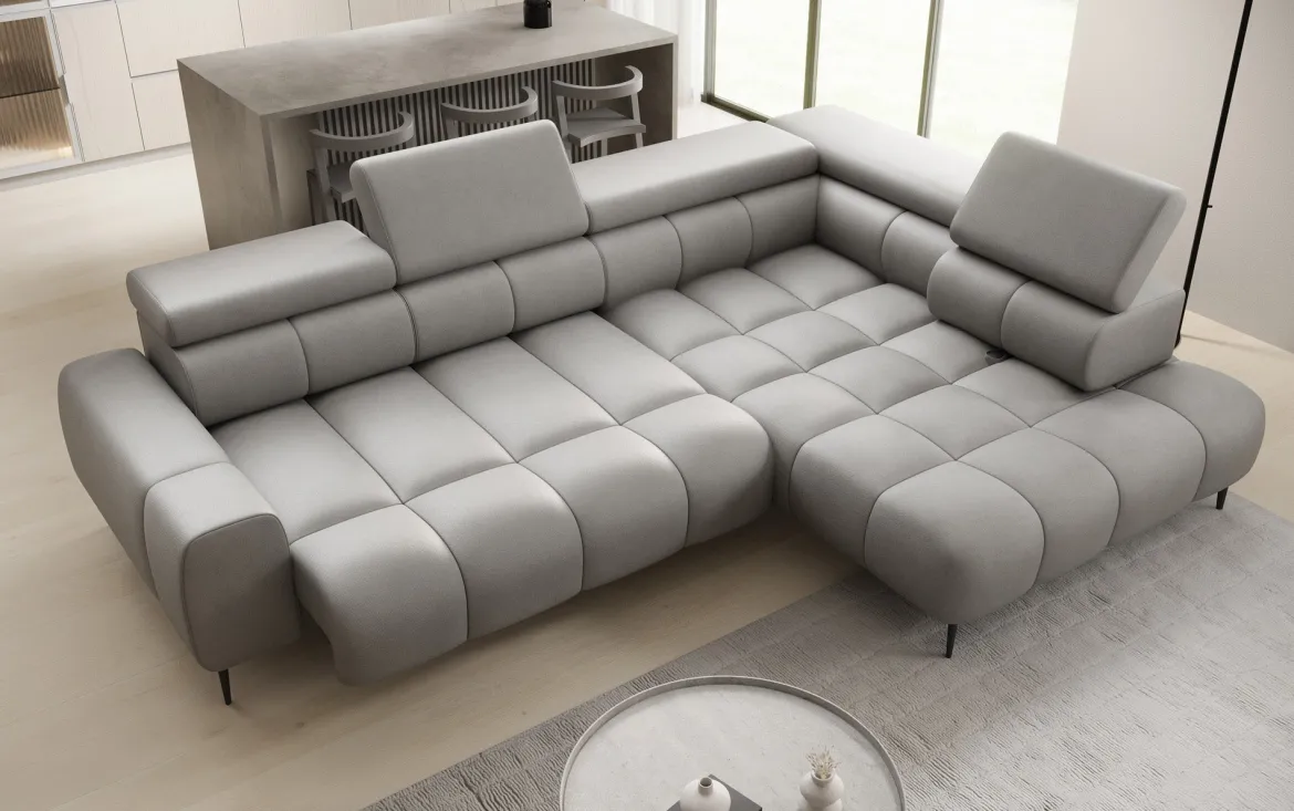 Designer Ecksofa Ceora mit elektrischer Schlaffunktion und verstellbarerer Rückenlehne in Echtleder