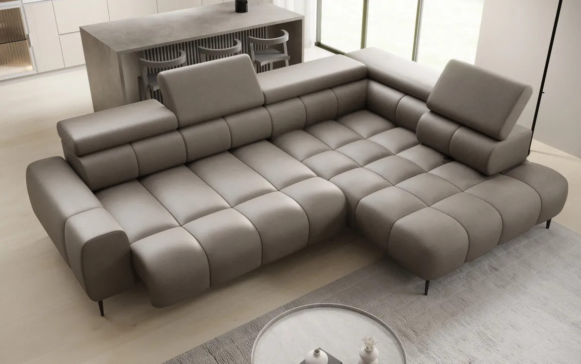 Designer Ecksofa Ceora mit elektrischer Schlaffunktion und verstellbarerer Rückenlehne in Echtleder