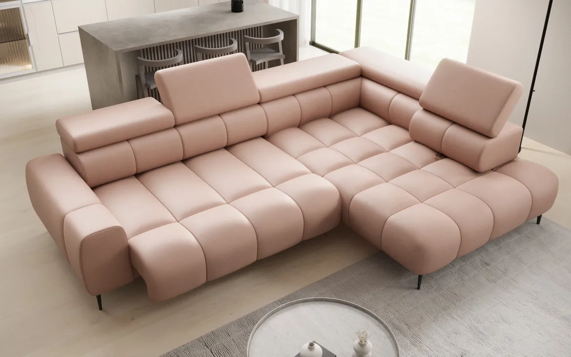 Designer Ecksofa Ceora mit elektrischer Schlaffunktion und verstellbarerer Rückenlehne in Echtleder