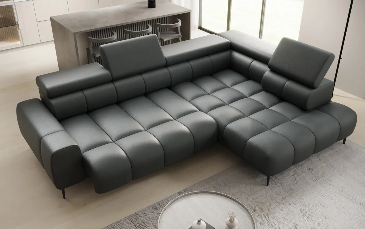 Designer Ecksofa Ceora mit elektrischer Schlaffunktion und verstellbarerer Rückenlehne in Echtleder