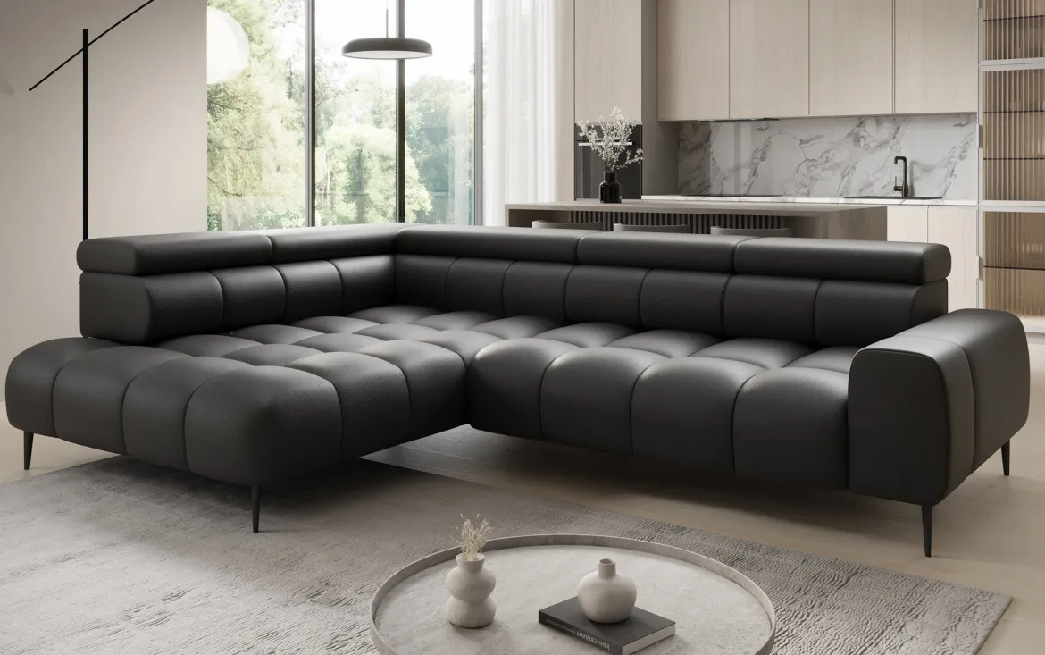 Designer Ecksofa Ceora mit elektrischer Schlaffunktion und verstellbarerer Rückenlehne in Echtleder
