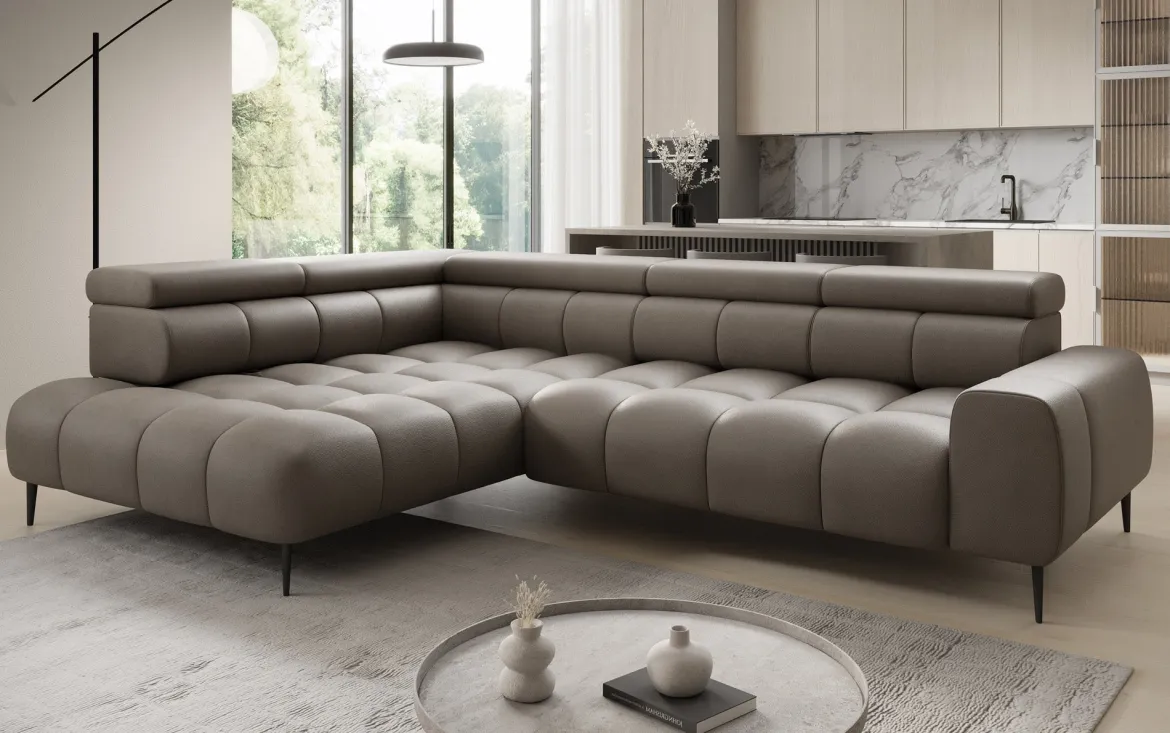 Designer Ecksofa Ceora mit elektrischer Schlaffunktion und verstellbarerer Rückenlehne in Echtleder