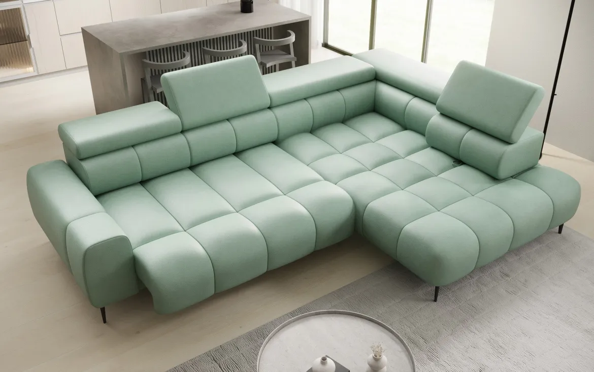 Designer Ecksofa Ceora mit elektrischer Schlaffunktion und verstellbarerer Rückenlehne in Echtleder