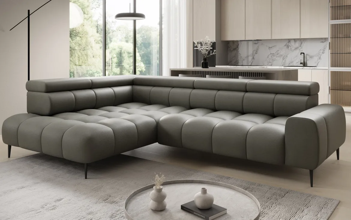 Designer Ecksofa Ceora mit elektrischer Schlaffunktion und verstellbarerer Rückenlehne in Echtleder