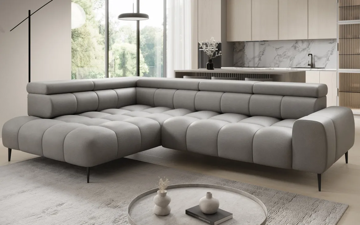Designer Ecksofa Ceora mit elektrischer Schlaffunktion und verstellbarerer Rückenlehne in Echtleder
