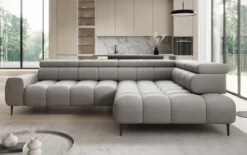 Designer Ecksofa Ceora mit elektrischer Schlaffunktion und verstellbarerer Rückenlehne in Echtleder