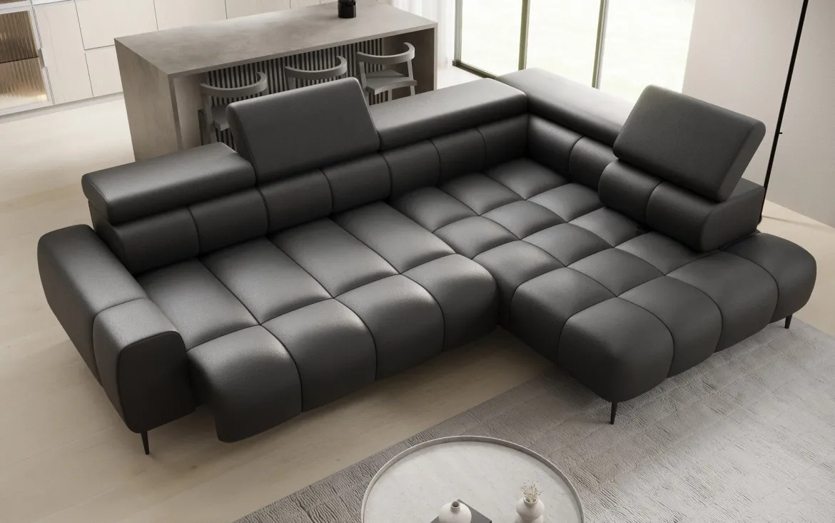 Designer Ecksofa Ceora mit elektrischer Schlaffunktion und verstellbarerer Rückenlehne in Echtleder