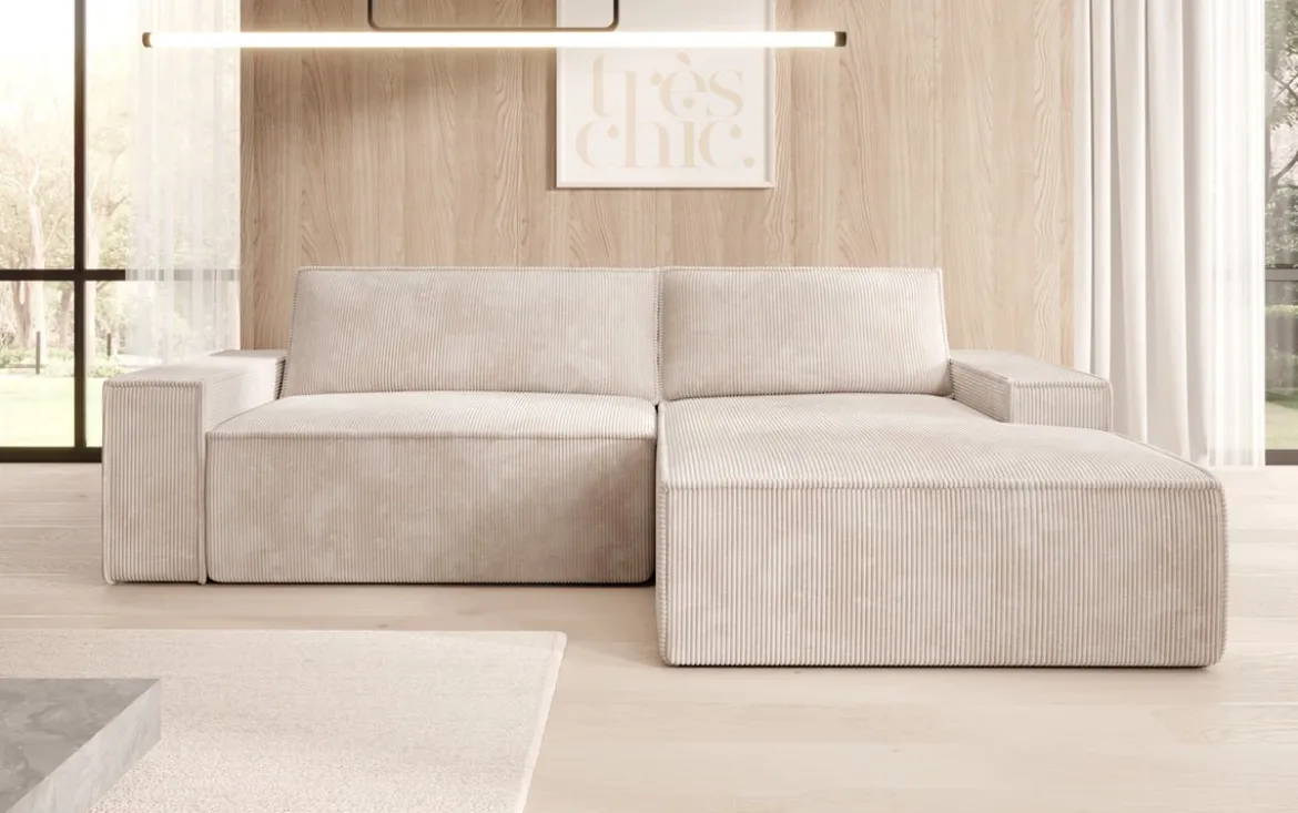 Designer Ecksofa Corino in Cord mit Schlaf- und Klappfunktion